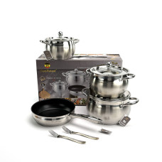 Набор посуды Haus Roland HR177-1 7 предметов из нержавеющей стали: кастрюли 2,9/3,9/6,5 л, сковорода 2,9 л. Серебристый (HR177-1) Набор посуды Haus Roland HR177-1 7 предметов из нержавеющей стали: кастрюли 2,9/3,9/6,5 л, сковорода 2,9 л. Серебристый (HR177-1)