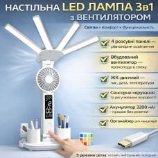 Настольная LED лампа с вентилятором, ЖК-дисплеем и 4 световыми панелями KRX-1011