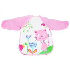 Слюнявчик с рукавами "Котик", розовый