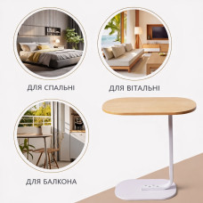 Журнальный приставной стол металлический в стиле лофт 60 см, белый каркас, столешница светлое дерево, компактный столик к дивану Журнальный приставной стол металлический в стиле лофт 60 см, белый каркас, столешница светлое дерево, компактный столик к дивану