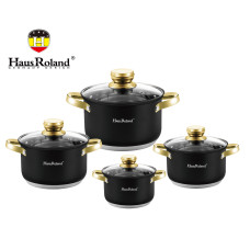 Набор кастрюль Haus Roland HR131-7, 4 шт из нержавеющей стали 2,1/2,9/3,9/6,1 л. Черный (HR131-7)