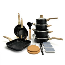 Набор посуды Caannasweis YMX-19-2 (19 предметов) из литого алюминия. Черный (YMX-19-2) Набор посуды Caannasweis YMX-19-2 (19 предметов) из литого алюминия. Черный (YMX-19-2)