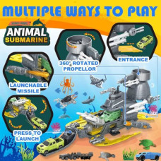 Подлодка “Субмарина”, 6 фигурок животных, разлагается, механический запускатель, 2 пушки, снаряды, подвижные элементы, в коробке Подлодка “Субмарина”, 6 фигурок животных, разлагается, механический запускатель, 2 пушки, снаряды, подвижные элементы, в коробке