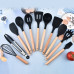Силиконовый кухонный набор принадлежностей с деревянной ручкой Kitchenware Set 19 предметов Чёрный со