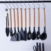 Силиконовый кухонный набор принадлежностей с деревянной ручкой Kitchenware Set 19 предметов Чёрный со