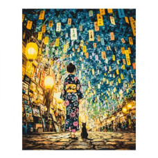 Картина по номерам Японская ночь. Девушка с котом 40*50 см Картина по номерам Японская ночь. Девушка с котом 40*50 см