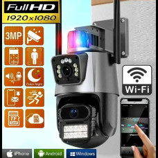 Уличная охранная WIFI камера видеонаблюдения Dual Lens Поворотная камера с сиреной P11