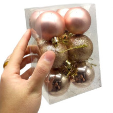 Новорічні прикраси 12 штук, діаметр - 4,5 см (ЗОЛОТО-РОЖЕВІ)