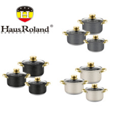 Набор кастрюль Haus Roland HR131-11 (3 шт) из нержавеющей стали 2,9/3,9/5,1 л, с гранитным покрытием, Черный