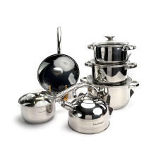 Набор посуды Haus Roland HR150-1, 12 предметов из нержавеющей стали: кастрюли 2,7/3,6/6,1 л, ковш 1,9 л, сковорода 2,9 л, чайник ( Набор посуды Haus Roland HR150-1, 12 предметов из нержавеющей стали: кастрюли 2,7/3,6/6,1 л, ковш 1,9 л, сковорода 2,9 л, чайник (