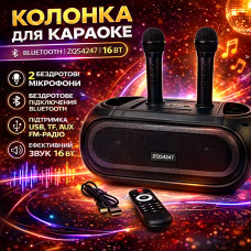 Портативная Bluetooth колонка ZQS4247 16Вт с 2 микрофонами караоке USB TF FM AUX