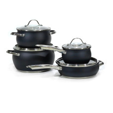 Набор посуды Haus Roland HR126-2, 8 предметов из нержавеющей стали: кастрюли 3,6/6,1 л, ковш 1,9 л, сковорода 2,9 л, с черным (HR1 Набор посуды Haus Roland HR126-2, 8 предметов из нержавеющей стали: кастрюли 3,6/6,1 л, ковш 1,9 л, сковорода 2,9 л, с черным (HR1