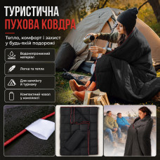 Туристическое складное одеяло для кемпинга 200×140 см с водоотталкивающим покрытием DWR и сумкой-чехлом, 780 г, черное Туристическое складное одеяло для кемпинга 200×140 см с водоотталкивающим покрытием DWR и сумкой-чехлом, 780 г, черное
