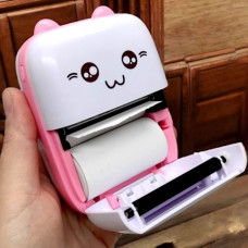 Термопринтер "Котик", Bluetooth, USB-кабель, термобумага, 1 рулон (бело-розовый)