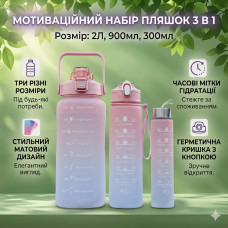 Бутылка для воды 3 в 1 Bottle AND264 Розово-голубая Комплект из 3 спортивных бутылок для воды