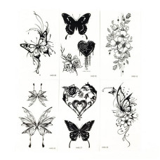 Набор временных тату «Бабочки и цветы №2» black-tattoo-mini-set-f02 из 6 черных по 9,5 х 5,5 см Набор временных тату «Бабочки и цветы №2» black-tattoo-mini-set-f02 из 6 черных по 9,5 х 5,5 см