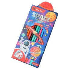 Цветные карандаши, из белой древесины, "SPACE" 12 шт. в упаковке, МИКС ВИДОВ