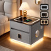 Умная прикроватная тумба QYJXF02 со встроенным кодовым сейфом, Bluetooth-колонкой и USB, сенсорная подсветка, экокожа, серая