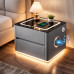 Умная прикроватная тумба QYJXF02 со встроенным кодовым сейфом, Bluetooth-колонкой и USB, сенсорная подсветка, экокожа, серая