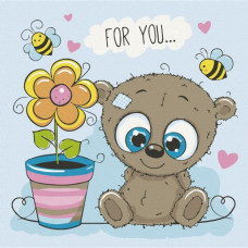 Картина по номерам "Медвежонок с цветком", 30х30 см Картина по номерам "Медвежонок с цветком", 30х30 см