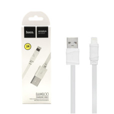 Кабель HOCO X5 iPhone Lightning Bamboo, зарядний, плоский, 1м, 2.4A, Білий, 90671