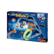 Трек 69 элементов, машинка со встроенным аккумулятором, подсветка, светящаяся во тьме, трюки, муляжи окружения, в коробке