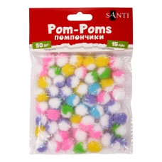 Декоративные помпоны с голографическим люрексом 955445 двухцветные, микс 5 цветов, d-15 мм, 50 шт