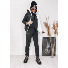 Теплый Костюм-тройка жилетка на меху+кофта+штаны серый Теплый Костюм-тройка жилетка на меху+кофта+штаны серый