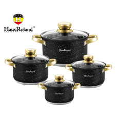 Набор кастрюль Haus Roland HR131-10, 4 шт из нержавеющей стали 2,1/2,8/3,9/6,1 л, с гранитным покрытием. Черный (HR131-10)