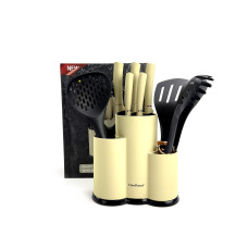 Набор ножей и кухонных принадлежностей Haus Roland HR620-1, 12 предметов в подставке. Бежево-черный (HR620-1) Набор ножей и кухонных принадлежностей Haus Roland HR620-1, 12 предметов в подставке. Бежево-черный (HR620-1)
