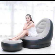 Надувное кресло диван 2в1 с пуфиком для ног A-Sofa до 150 кг с насосом Чёрный с серым Надувное кресло диван 2в1 с пуфиком для ног A-Sofa до 150 кг с насосом Чёрный с серым
