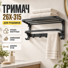 Сложный полотенцедержатель с крючками, 49см, 26X-315, Черный / Вешалка для полотенец / Держатель настенный Сложный полотенцедержатель с крючками, 49см, 26X-315, Черный / Вешалка для полотенец / Держатель настенный
