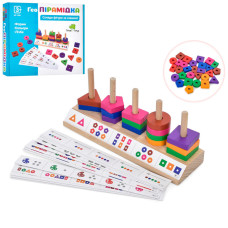 Деревянная игрушка Пирамидка MD 1584 геометрические фигуры, карточки Деревянная игрушка Пирамидка MD 1584 геометрические фигуры, карточки