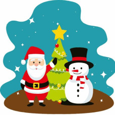 Картина по номерам "Санта и Снеговик" 20х20 см