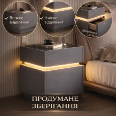 Смарт-Тумба из экокожи Серая XXF02 с LED подстветкой, сейфом, беспроводная зарядка, Bluetooth-аудио 40х40х51