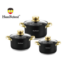 Набор кастрюль Haus Roland HR131-6, 3 шт из нержавеющей стали 2,9/3,9/5,1 л. Черный (HR131-6)