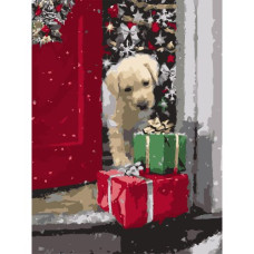 Картина по номерам "Песик с подарками" 30х40 см
