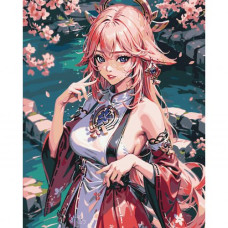 Картина по номерам "Ее Мико. Геншин Импакт" 40x50 см