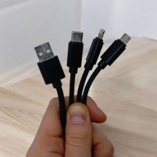 Кабель тканевый 3 в 1, MicroUSB, Type-C и Lightning (черный)