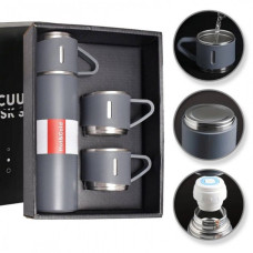 Подарочный набор Vacuum Flask SET вакуумный термос из нержавеющей стали 3 чашки Серый Подарочный набор Vacuum Flask SET вакуумный термос из нержавеющей стали 3 чашки Серый