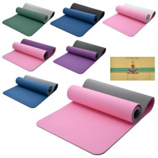 Йогамат TPE, розмір 183-61см, товщина 0,8см, двокольоровий, мікс кольорів, у пакеті, MS 0613-31