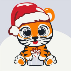 Картина по номерам "Полосатик с подарком" 20x20 см.