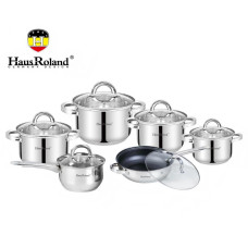 Набор посуды Haus Roland HR101-2,12 предметов из нержавеющей стали: кастрюли 1,9/2,7/3,6/6,1 л, ковш 1,9 л, сковорода 2,9 л (HR101 Набор посуды Haus Roland HR101-2,12 предметов из нержавеющей стали: кастрюли 1,9/2,7/3,6/6,1 л, ковш 1,9 л, сковорода 2,9 л (HR101