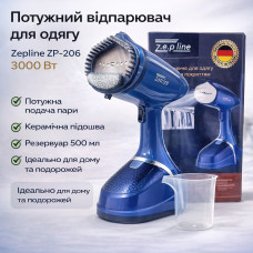 Отпариватель Zepline ZP-206 Синий – компактный, 3000 Вт, резервуар 500 мл