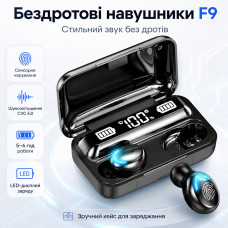 Наушники беспроводные F9 с Bluetooth и зарядным кейсом, Черные / Наушники вакуумные с дисплеем Наушники беспроводные F9 с Bluetooth и зарядным кейсом, Черные / Наушники вакуумные с дисплеем