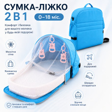 Переносная сумка-люлька Rudik для младенца с сеткой от насекомых, матрасиком и игрушками, синяя Переносная сумка-люлька Rudik для младенца с сеткой от насекомых, матрасиком и игрушками, синяя